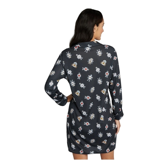 NWT Modcloth Sleep Bright Robot Black Pajama Nightshirt Sleepwear - Picture 2 of 4